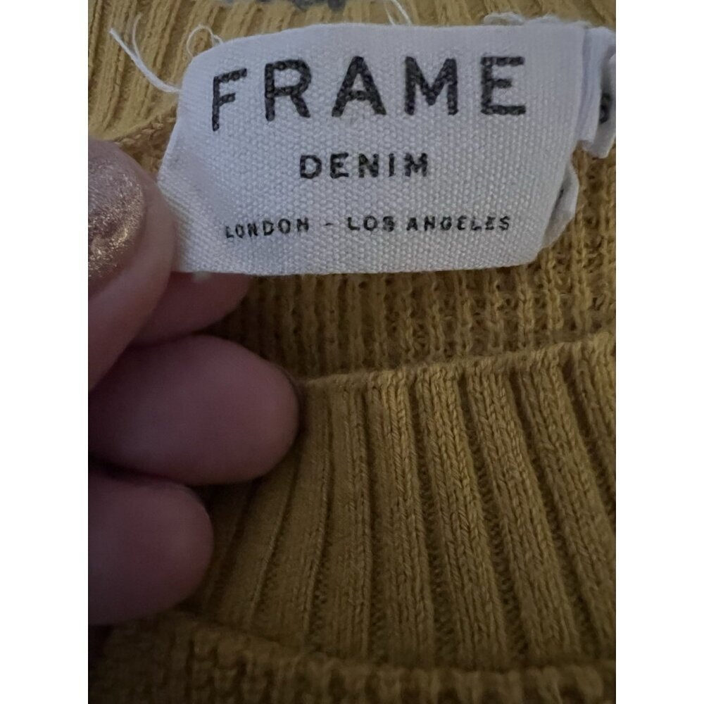 FRAME marigold yellow crewneck classic waffle knit sweater XS preppy designer - Picture 3 of 9